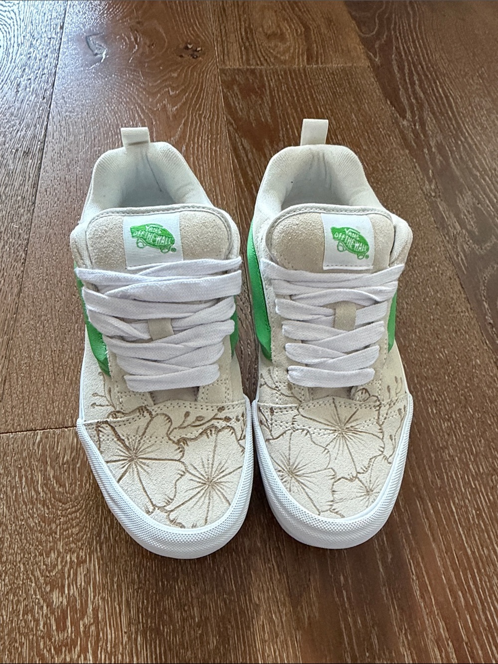 Kids White and Green Floral Skate Sneakers